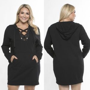 PLUS SIZE - Lace Up Sweatshirt Dress